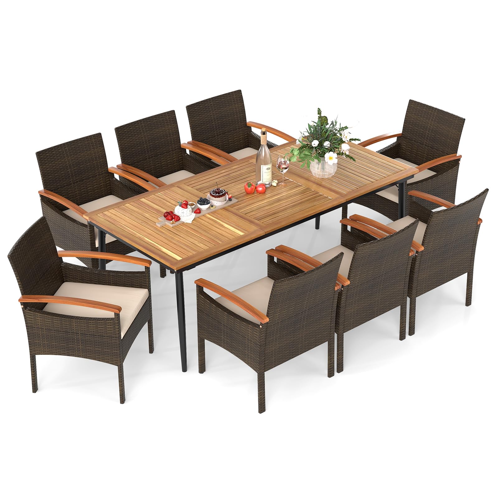 Tangkula 9 Pieces Patio Wicker Dining Set